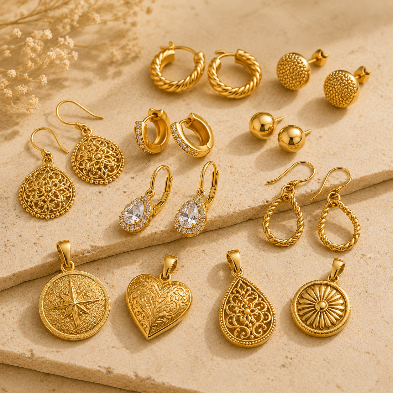 Gold Earrings and Pendants