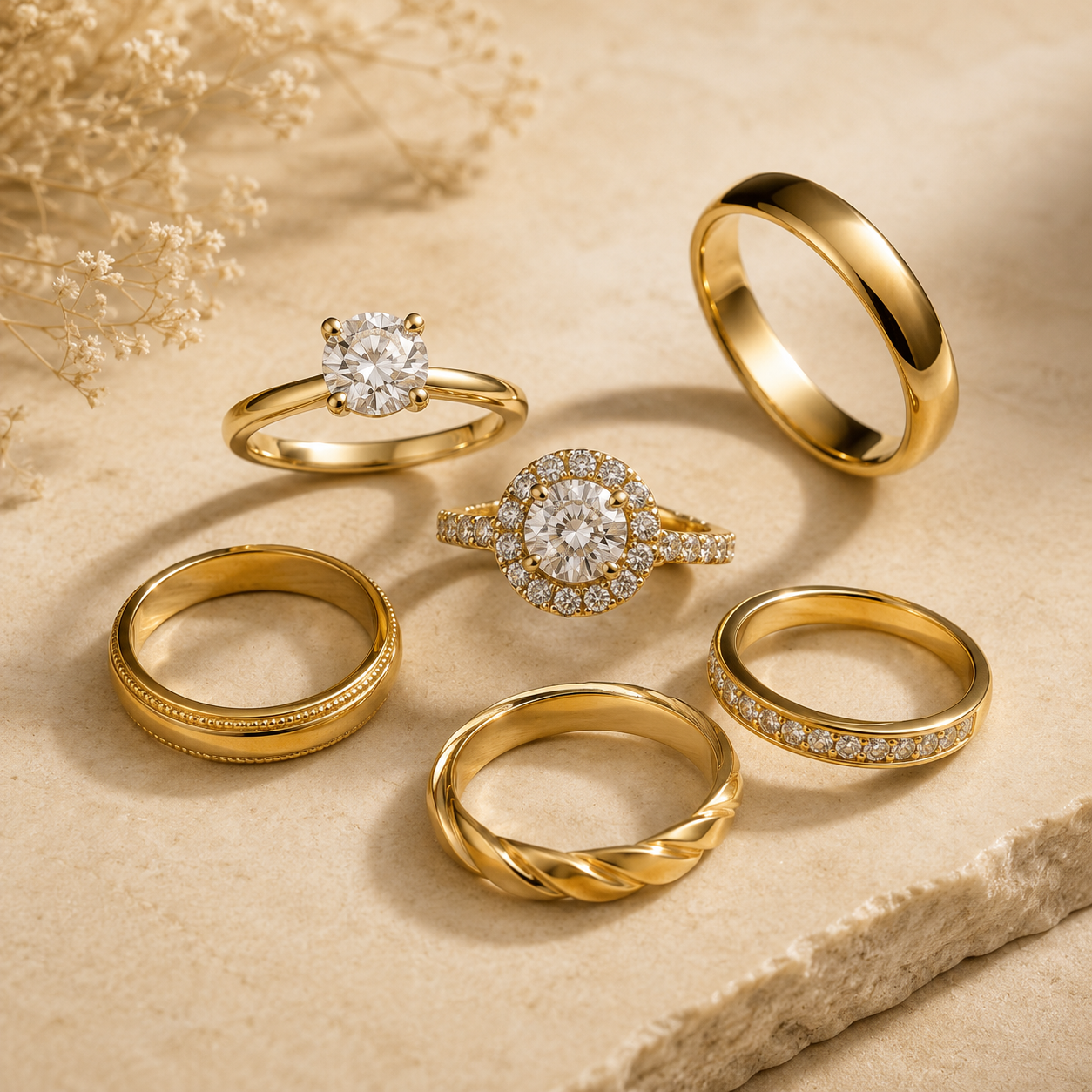 Gold Engagement and Wedding RIngs