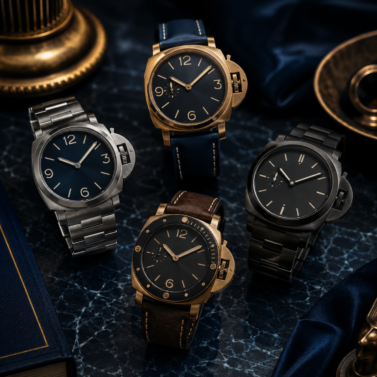 Luxurious Panerai watches on dark marble