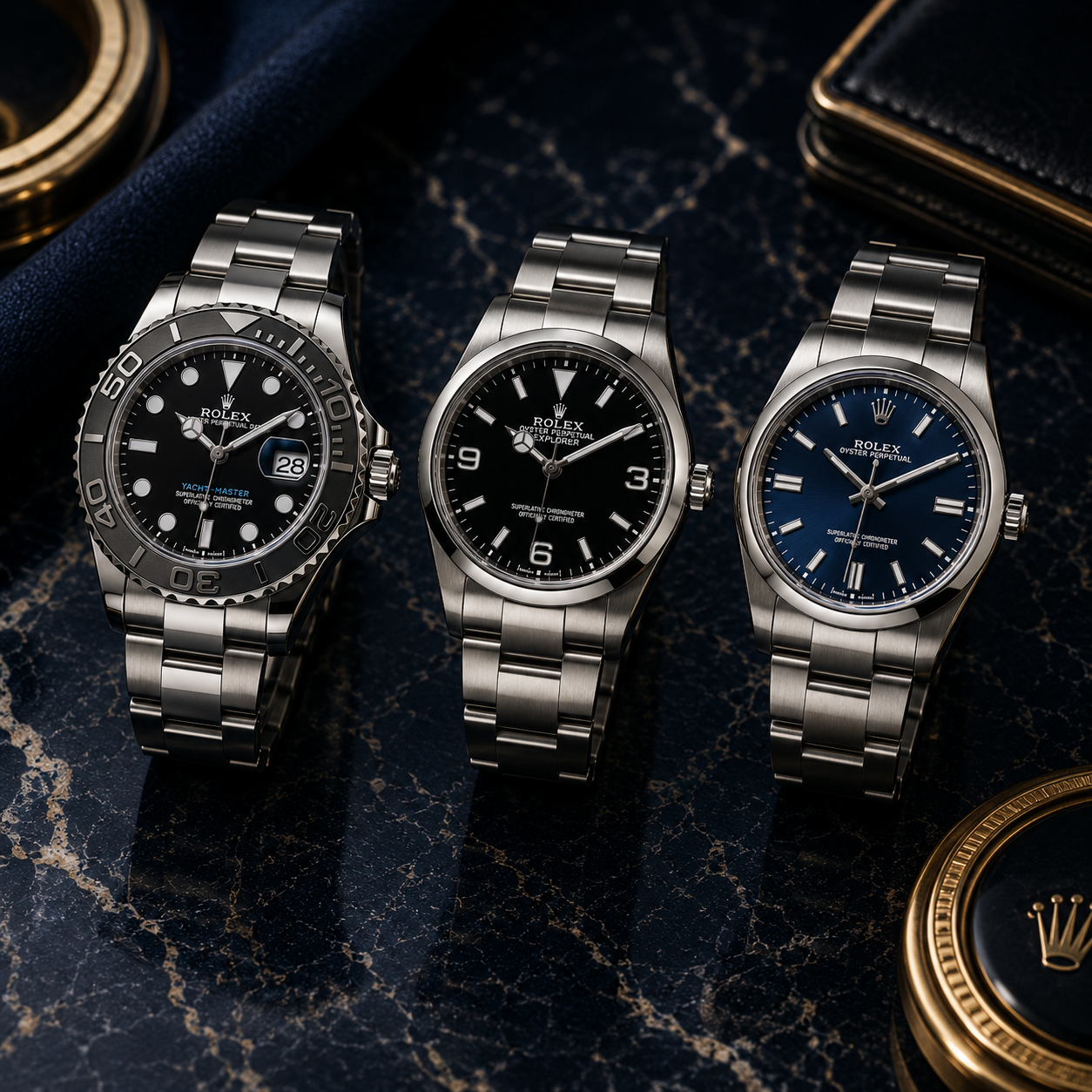 Luxurious Rolex still life on marble