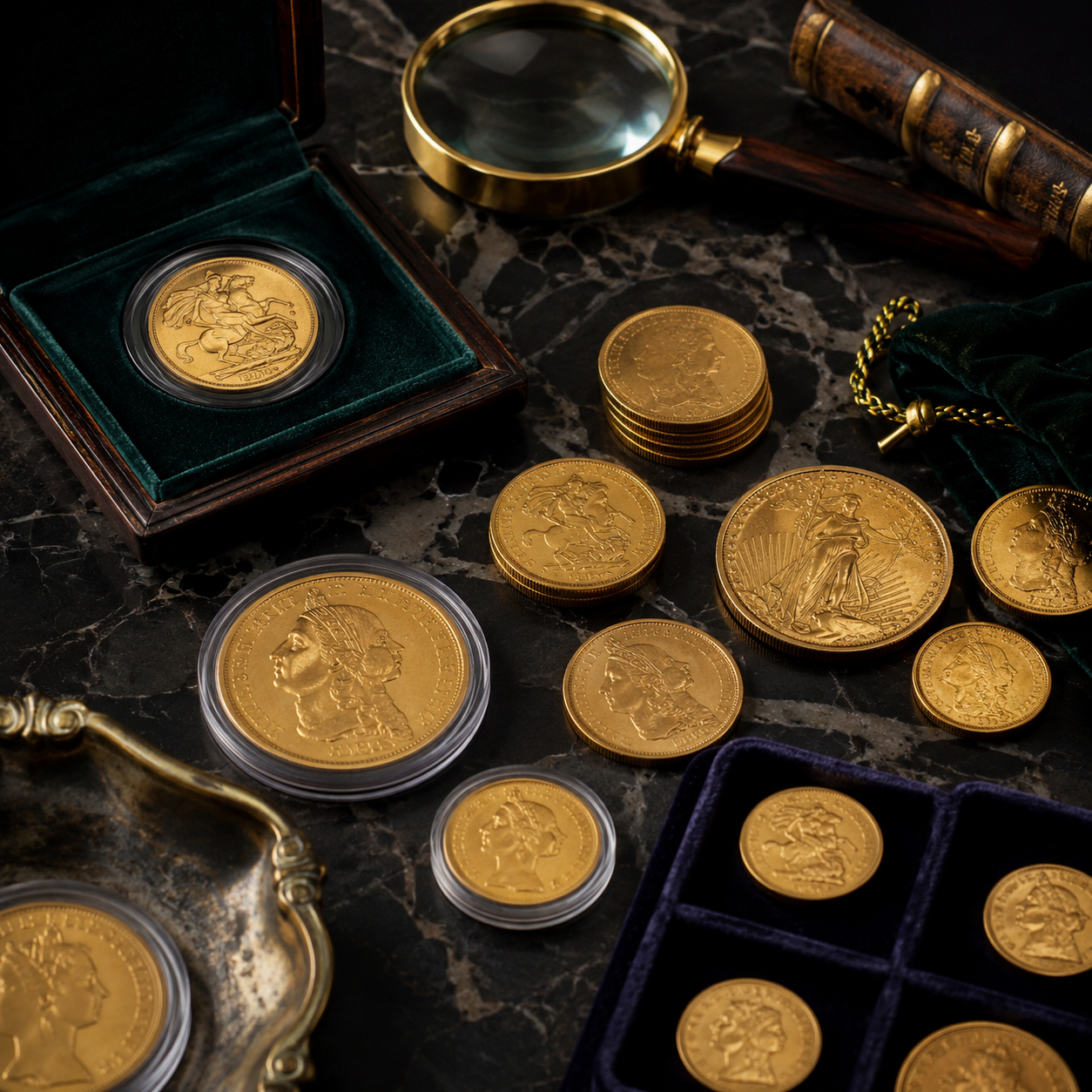 Luxurious antique coin collection display