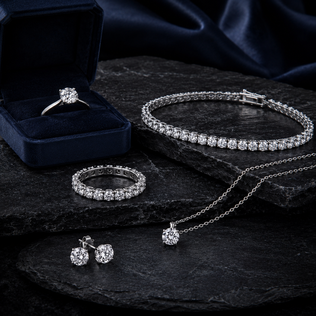 Luxurious diamond jewelry still life