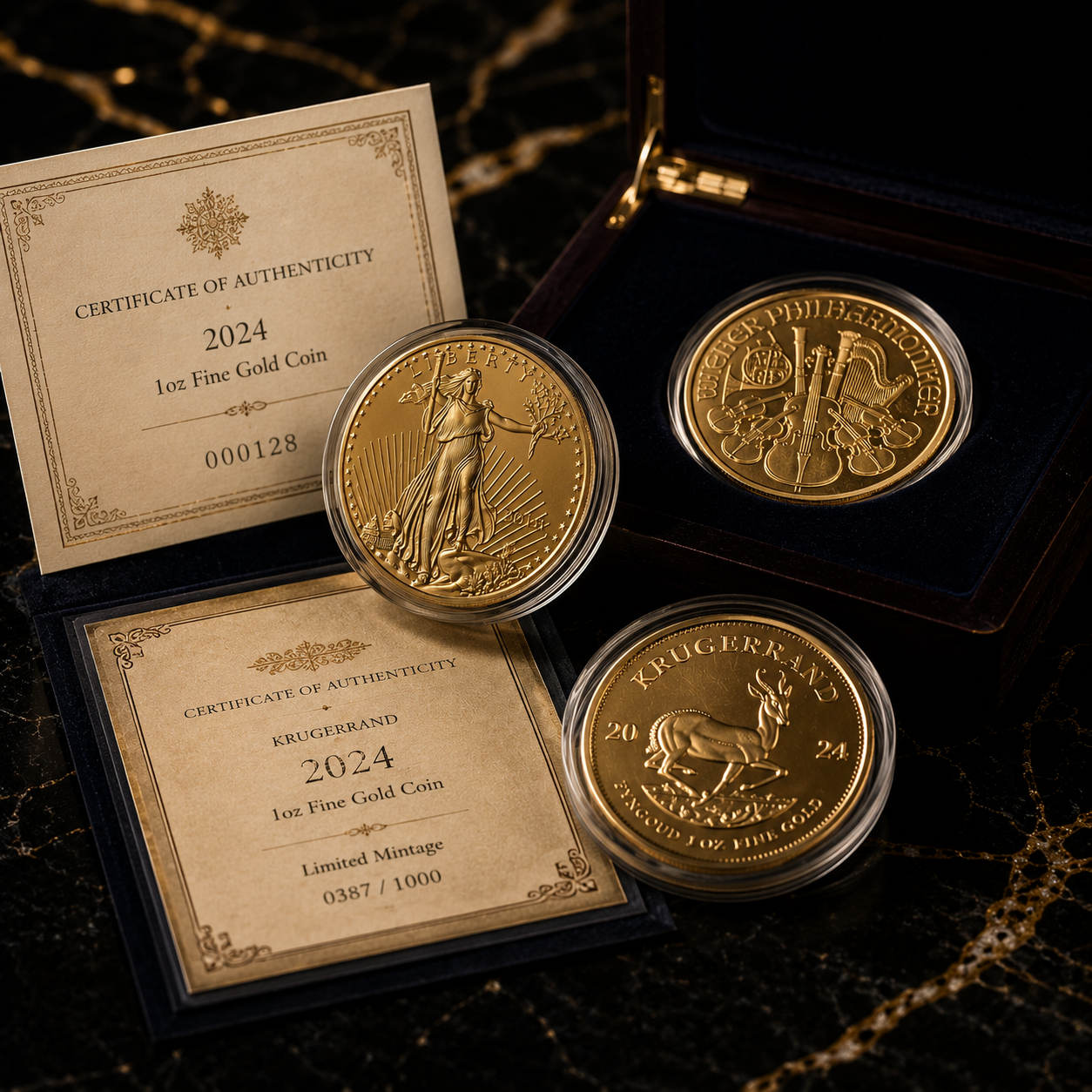 Luxurious gold coin collection display