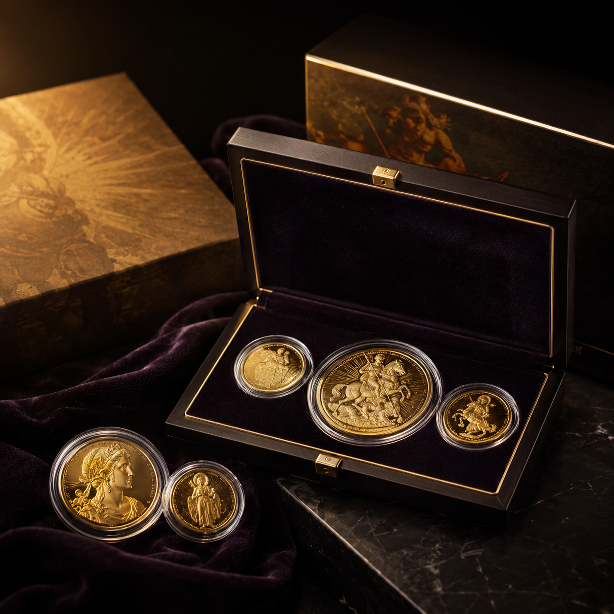 Luxurious gold coin collection display2