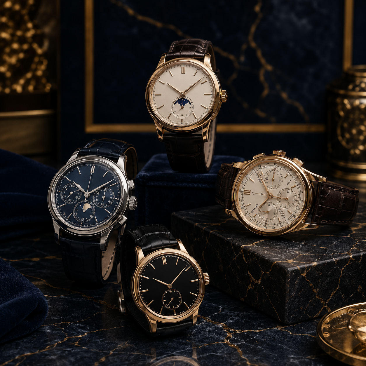 Luxury watch showcase in dark elegance