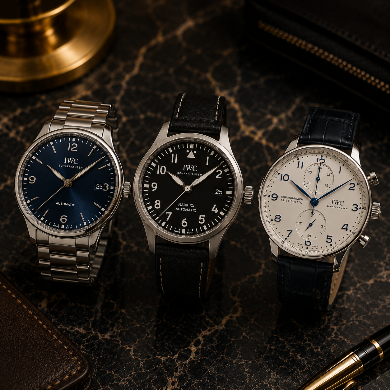 Luxury watches on marble surface